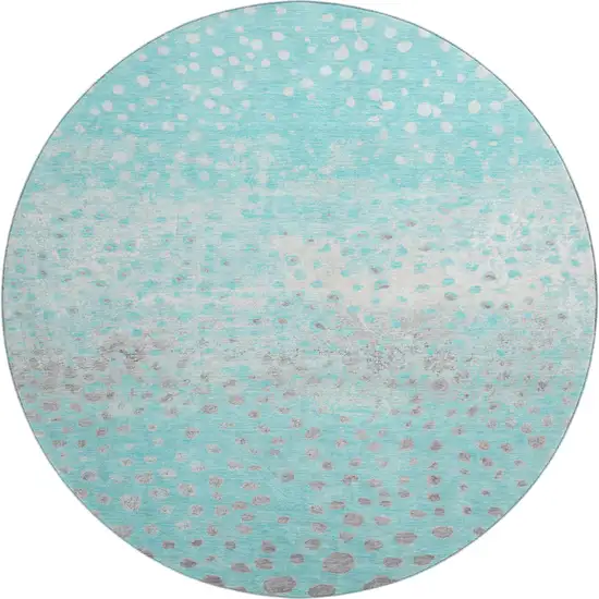 8' X 8' Aqua Gray And Ivory Polka Dot Washable Round Rug With UV Protection Photo 1