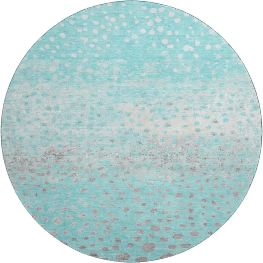 8' X 8' Aqua Gray And Ivory Polka Dot Washable Round Rug With UV Protection Photo 1