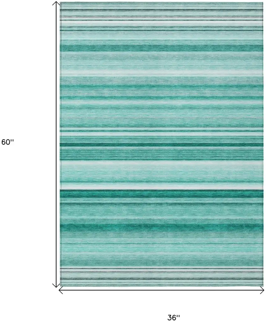 Aqua Striped Washable Indoor Outdoor Area Rug Photo 3