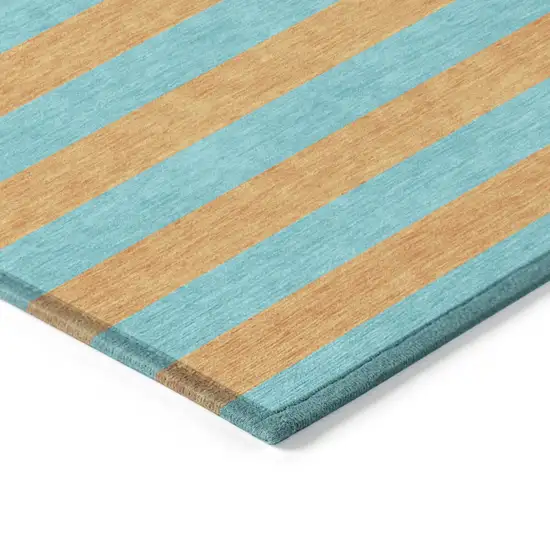 Aqua Striped Washable Non Skid Indoor Outdoor Area Rug Photo 5