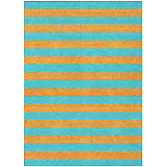 Aqua Striped Washable Non Skid Indoor Outdoor Area Rug Photo 2