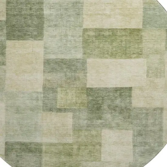8' X 8' Artichoke Green And Beige Geometric Washable Round Rug With UV Protection Photo 2