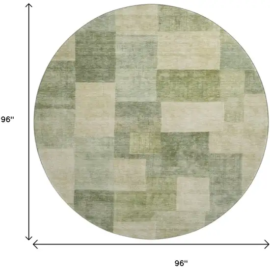 8' X 8' Artichoke Green And Beige Geometric Washable Round Rug With UV Protection Photo 9
