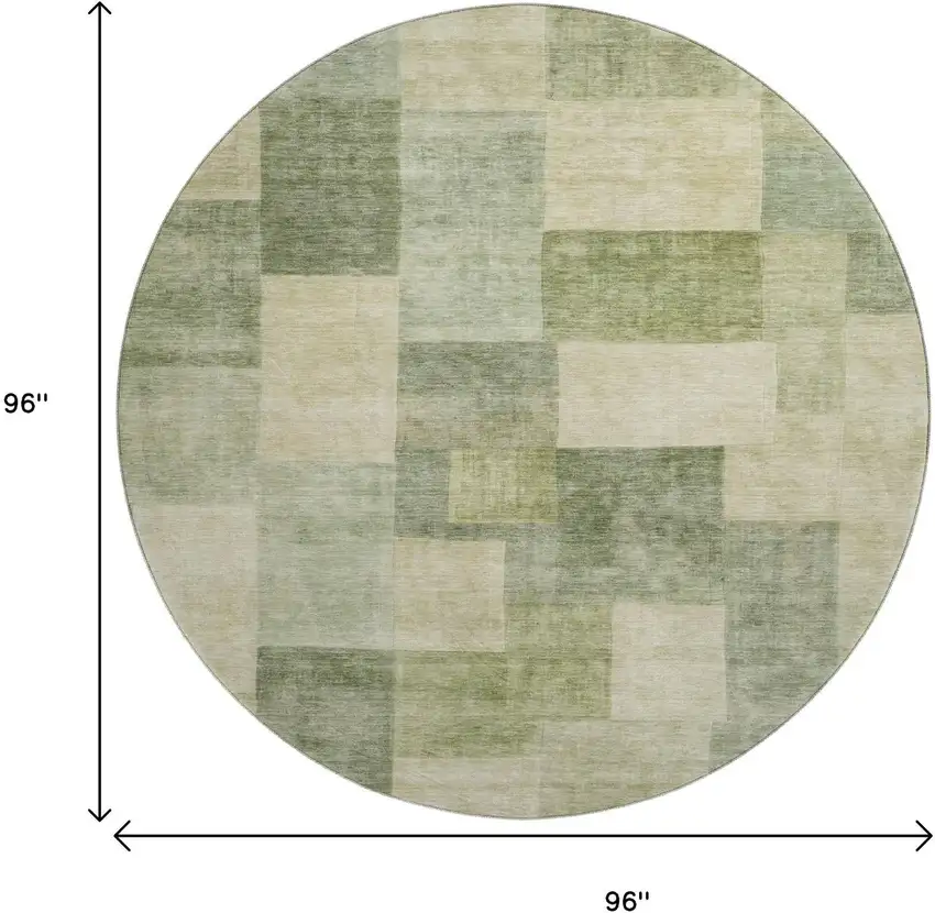 8' X 8' Artichoke Green And Beige Geometric Washable Round Rug With UV Protection Photo 9