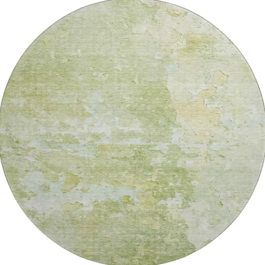 8' X 8' Artichoke Green And Gold Abstract Washable Round Rug With UV Protection Photo 3
