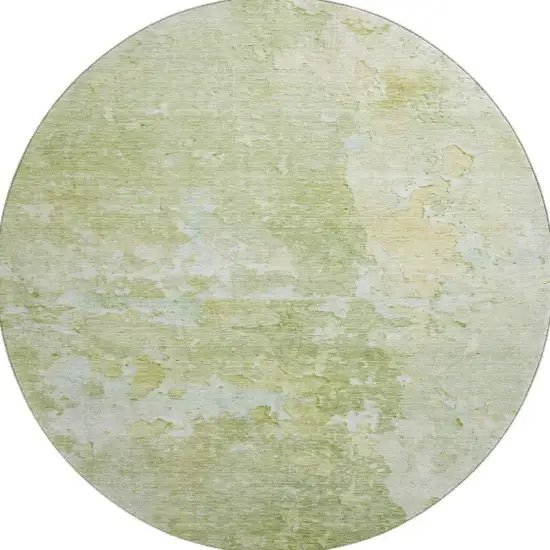 8' X 8' Artichoke Green And Gold Abstract Washable Round Rug With UV Protection Photo 3