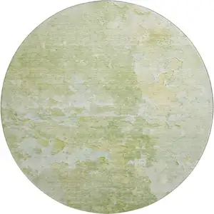 Photo of 8' X 8' Artichoke Green And Gold Abstract Washable Round Rug With UV Protection