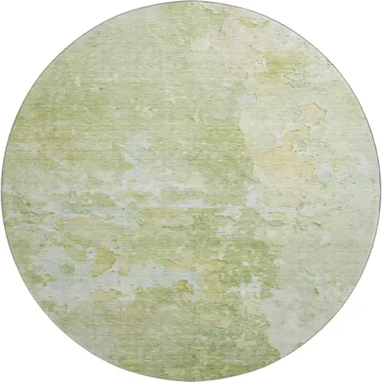8' X 8' Artichoke Green And Gold Abstract Washable Round Rug With UV Protection Photo 1