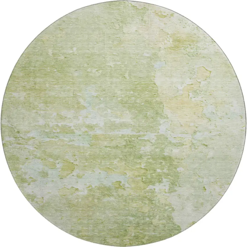 8' X 8' Artichoke Green And Gold Abstract Washable Round Rug With UV Protection Photo 1