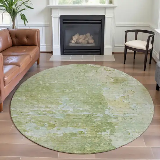 8' X 8' Artichoke Green And Gold Abstract Washable Round Rug With UV Protection Photo 4