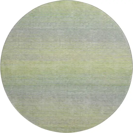 8' X 8' Artichoke Green And Gray Striped Washable Round Rug With UV Protection Photo 1