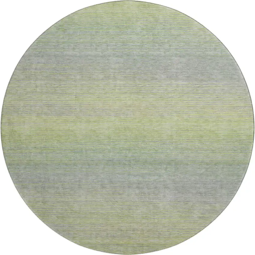8' X 8' Artichoke Green And Gray Striped Washable Round Rug With UV Protection Photo 1
