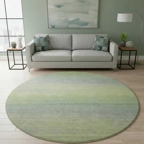 8' X 8' Artichoke Green And Gray Striped Washable Round Rug With UV Protection Photo 2