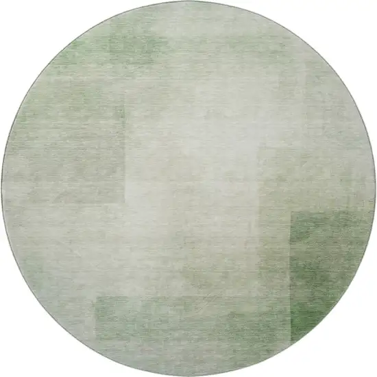 8' X 8' Artichoke Green And Ivory Geometric Washable Round Rug With UV Protection Photo 3