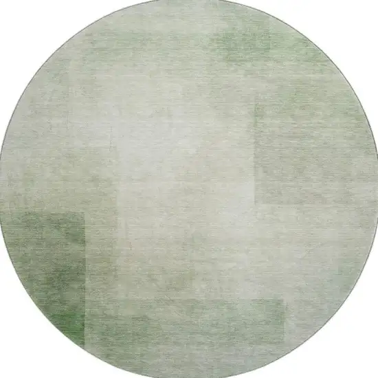 8' X 8' Artichoke Green And Ivory Geometric Washable Round Rug With UV Protection Photo 2