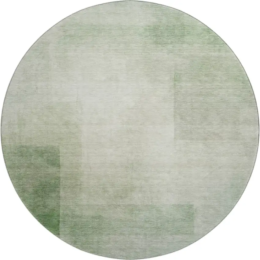 8' X 8' Artichoke Green And Ivory Geometric Washable Round Rug With UV Protection Photo 1