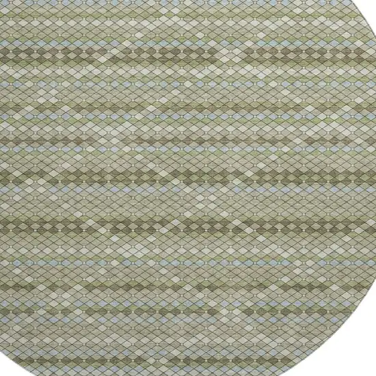 8' X 8' Artichoke Green And Ivory Geometric Washable Round Rug With UV Protection Photo 2