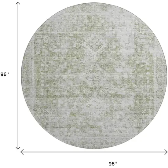 8' X 8' Artichoke Green And Ivory Oriental Washable Round Rug With UV Protection Photo 9