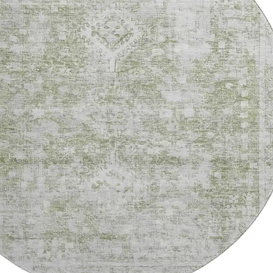 8' X 8' Artichoke Green And Ivory Oriental Washable Round Rug With UV Protection Photo 2