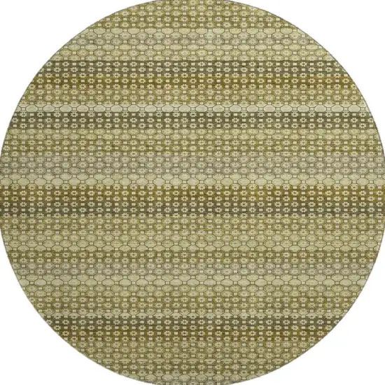 8' X 8' Artichoke Green Beige And Gray Striped Washable Round Rug With UV Protection Photo 3