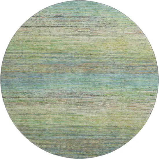 8' X 8' Artichoke Green Blue And Copper Striped Washable Round Rug With UV Protection Photo 1
