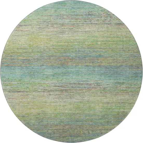 8' X 8' Artichoke Green Blue And Copper Striped Washable Round Rug With UV Protection Photo 3