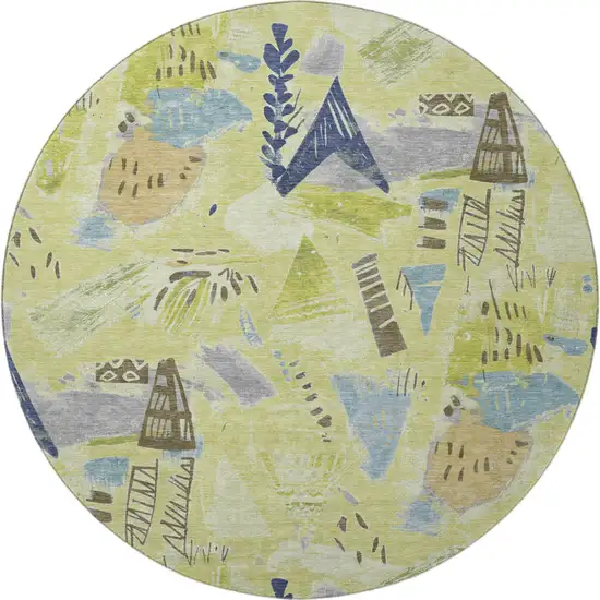 8' X 8' Artichoke Green Blue And Green Geometric Washable Round Rug With UV Protection Photo 3