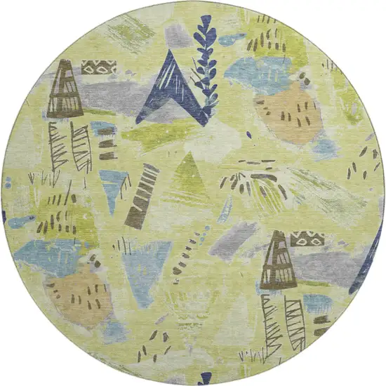 8' X 8' Artichoke Green Blue And Green Geometric Washable Round Rug With UV Protection Photo 1