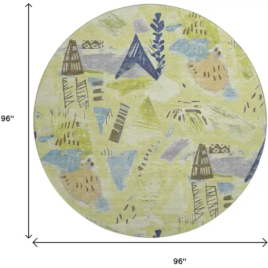 8' X 8' Artichoke Green Blue And Green Geometric Washable Round Rug With UV Protection Photo 9