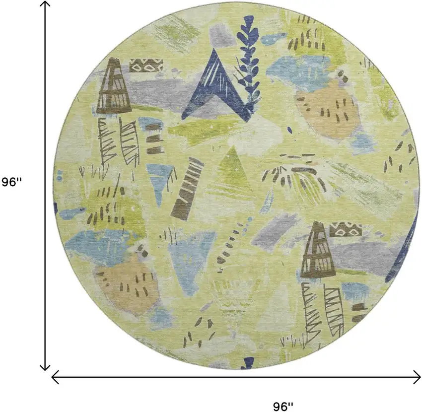 8' X 8' Artichoke Green Blue And Green Geometric Washable Round Rug With UV Protection Photo 9