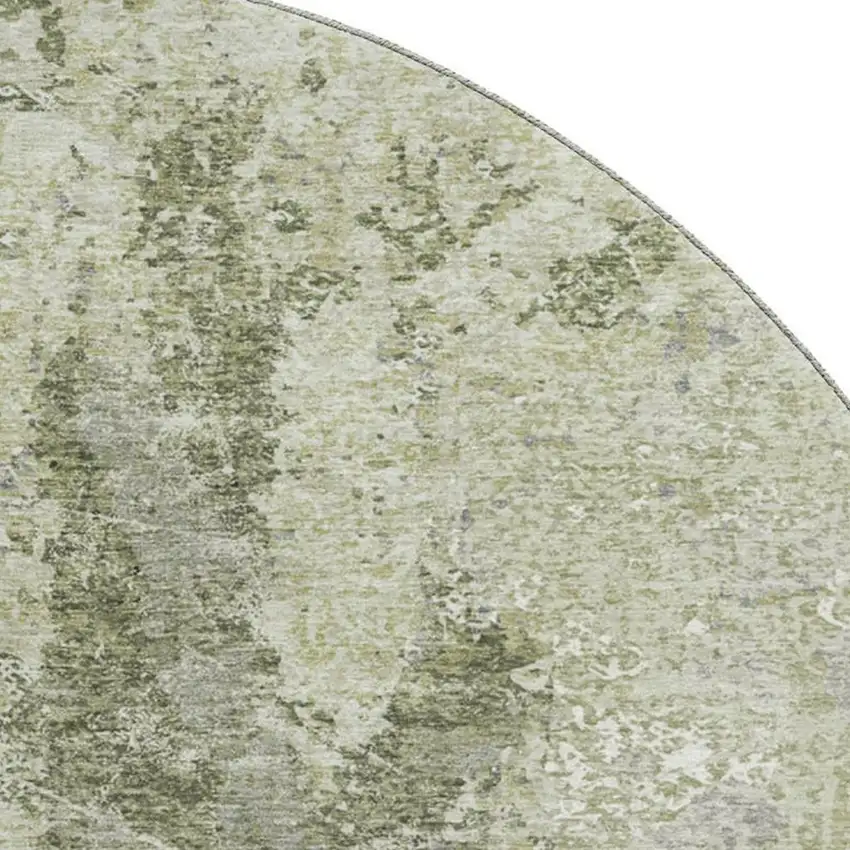8' X 8' Artichoke Green Charcoal And Ivory Abstract Washable Round Rug With UV Protection Photo 2