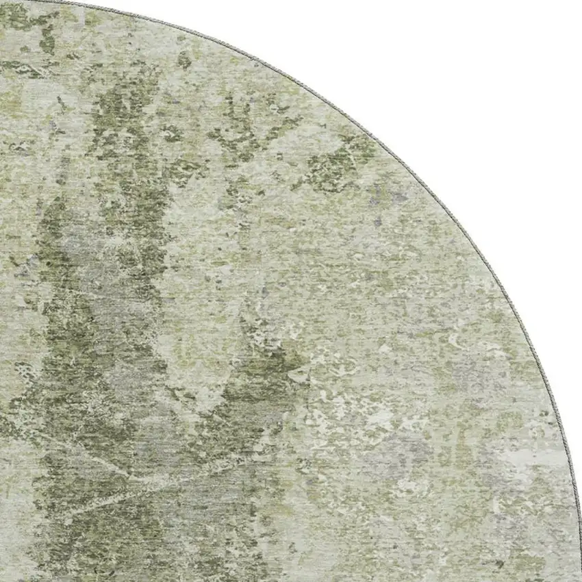 8' X 8' Artichoke Green Charcoal And Ivory Abstract Washable Round Rug With UV Protection Photo 3