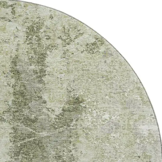 8' X 8' Artichoke Green Charcoal And Ivory Abstract Washable Round Rug With UV Protection Photo 3
