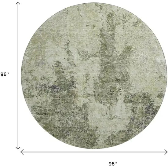 8' X 8' Artichoke Green Charcoal And Ivory Abstract Washable Round Rug With UV Protection Photo 9