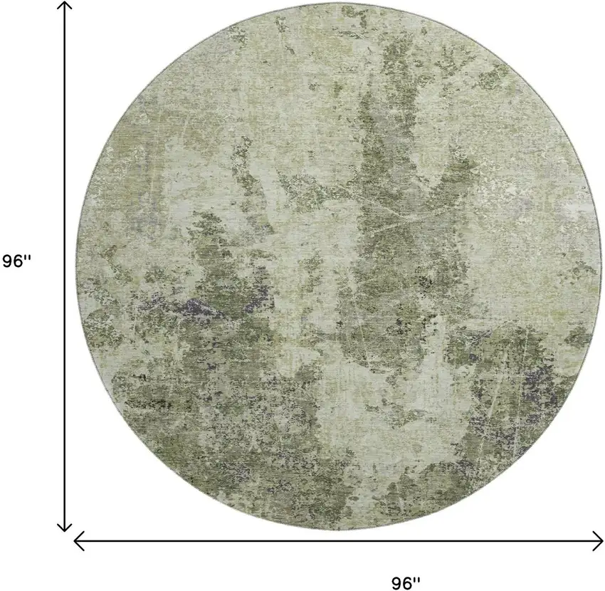 8' X 8' Artichoke Green Charcoal And Ivory Abstract Washable Round Rug With UV Protection Photo 9