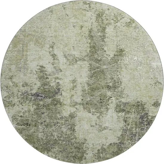 8' X 8' Artichoke Green Charcoal And Ivory Abstract Washable Round Rug With UV Protection Photo 1