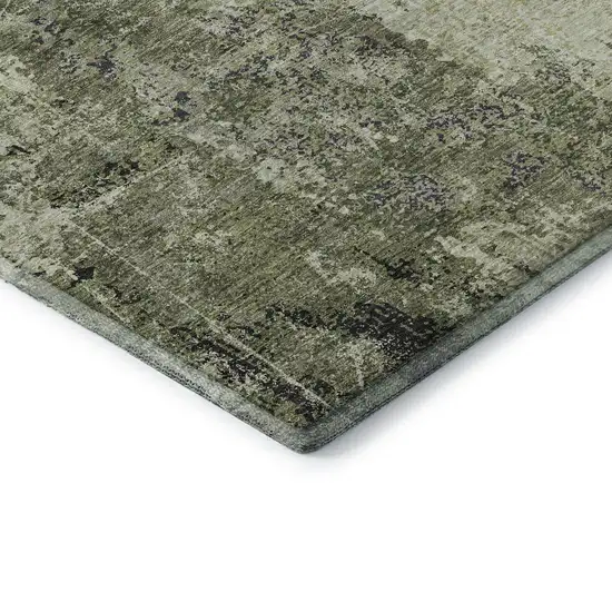 8' X 8' Artichoke Green Charcoal And Ivory Abstract Washable Round Rug With UV Protection Photo 6