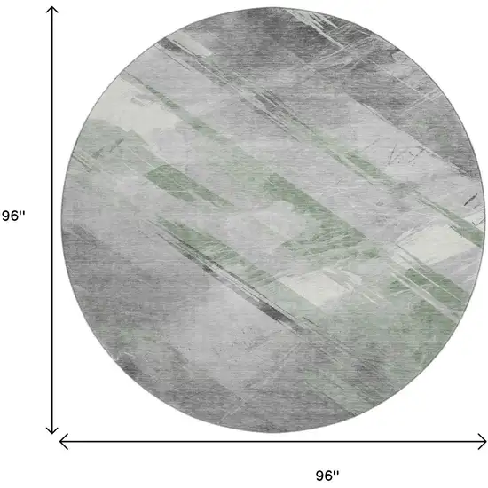 8' X 8' Artichoke Green Charcoal And Ivory Striped Washable Round Rug With UV Protection Photo 8