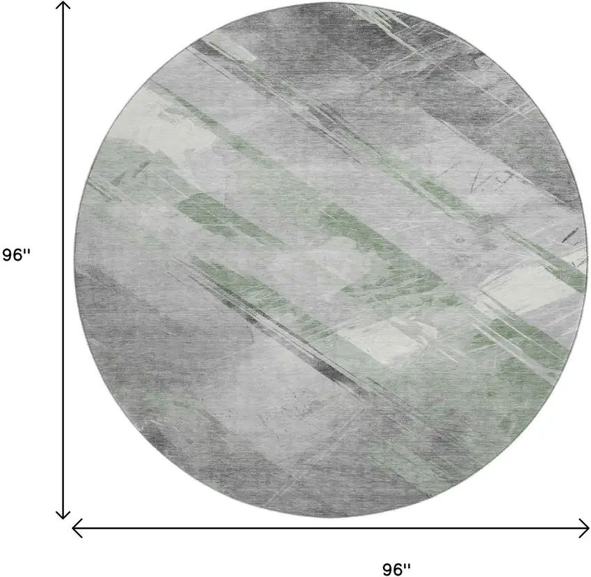 8' X 8' Artichoke Green Charcoal And Ivory Striped Washable Round Rug With UV Protection Photo 8