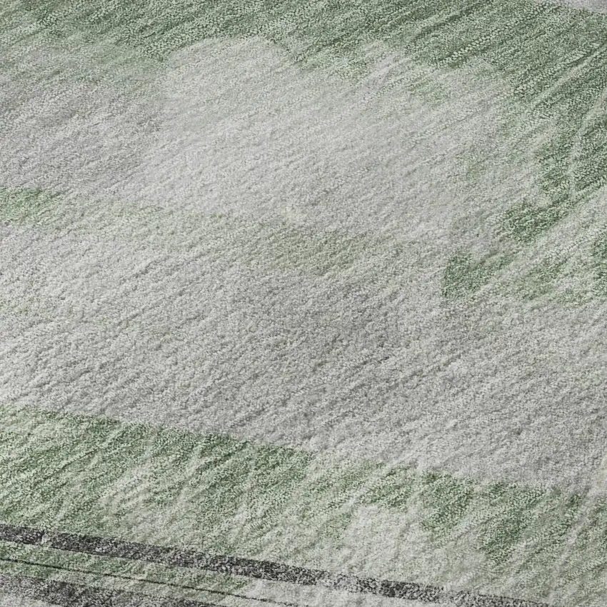 8' X 8' Artichoke Green Charcoal And Ivory Striped Washable Round Rug With UV Protection Photo 7