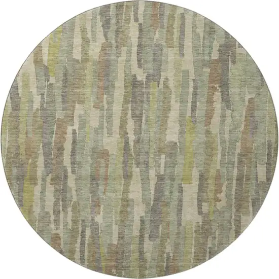 8' X 8' Artichoke Green Copper And Beige Striped Washable Round Rug With UV Protection Photo 3