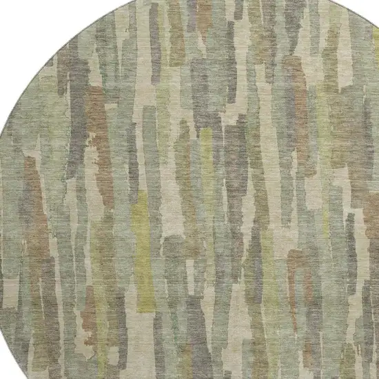 8' X 8' Artichoke Green Copper And Beige Striped Washable Round Rug With UV Protection Photo 2
