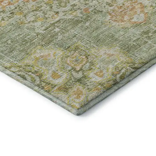 8' X 8' Artichoke Green Copper And Gold Floral Washable Round Rug With UV Protection Photo 6