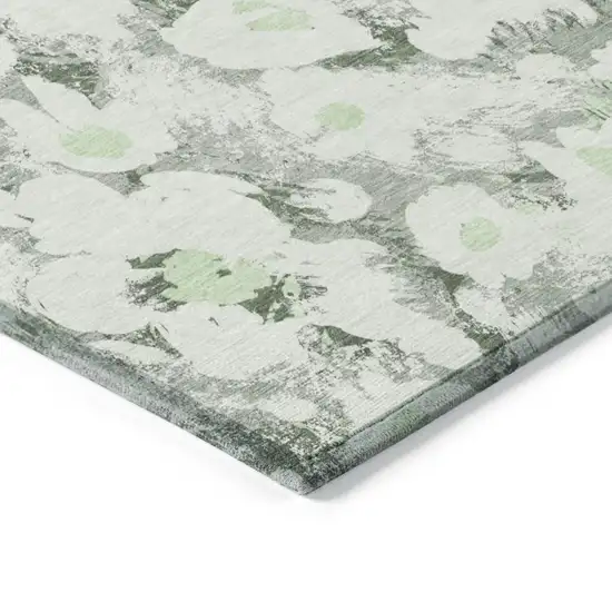 3' X 4' Artichoke Green Floral Washable Non Skid Indoor Outdoor Area Rug Photo 7