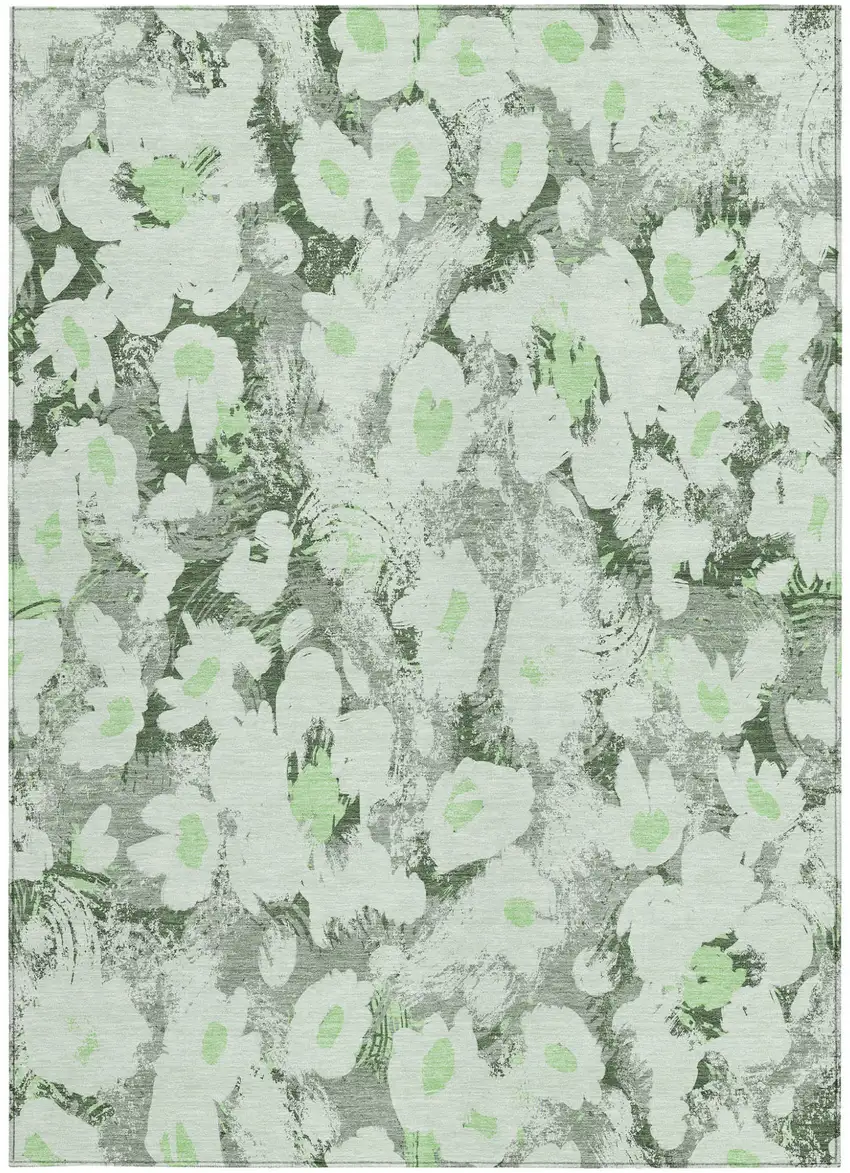 Artichoke Green Floral Washable Non Skid Indoor Outdoor Area Rug Photo 4
