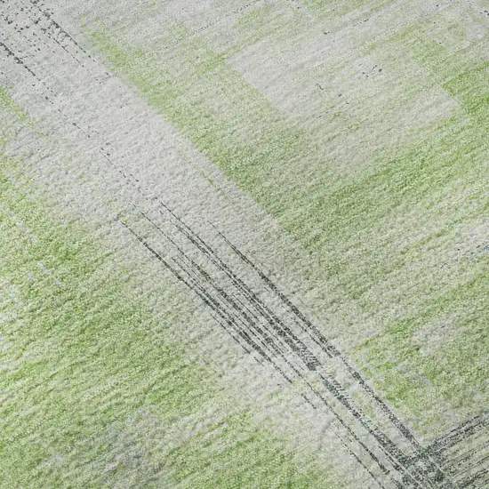 8' X 8' Artichoke Green Gray And Ivory Abstract Washable Round Rug With UV Protection Photo 8