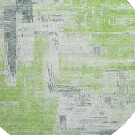 8' X 8' Artichoke Green Gray And Ivory Abstract Washable Round Rug With UV Protection Photo 2