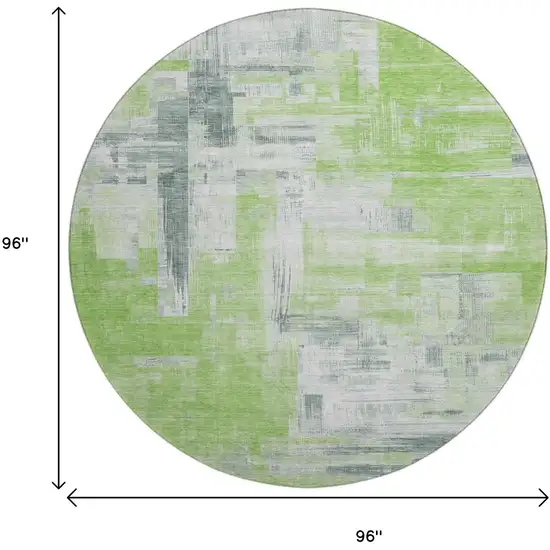 8' X 8' Artichoke Green Gray And Ivory Abstract Washable Round Rug With UV Protection Photo 9
