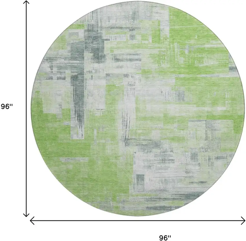 8' X 8' Artichoke Green Gray And Ivory Abstract Washable Round Rug With UV Protection Photo 9