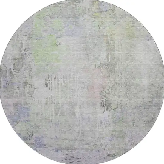 8' X 8' Artichoke Green Gray And Purple Abstract Washable Round Rug With UV Protection Photo 3